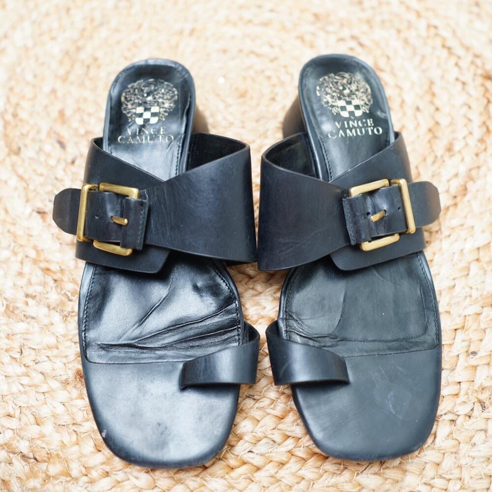 Vince Camuto Leather Buckle Slide Sandals 7.5